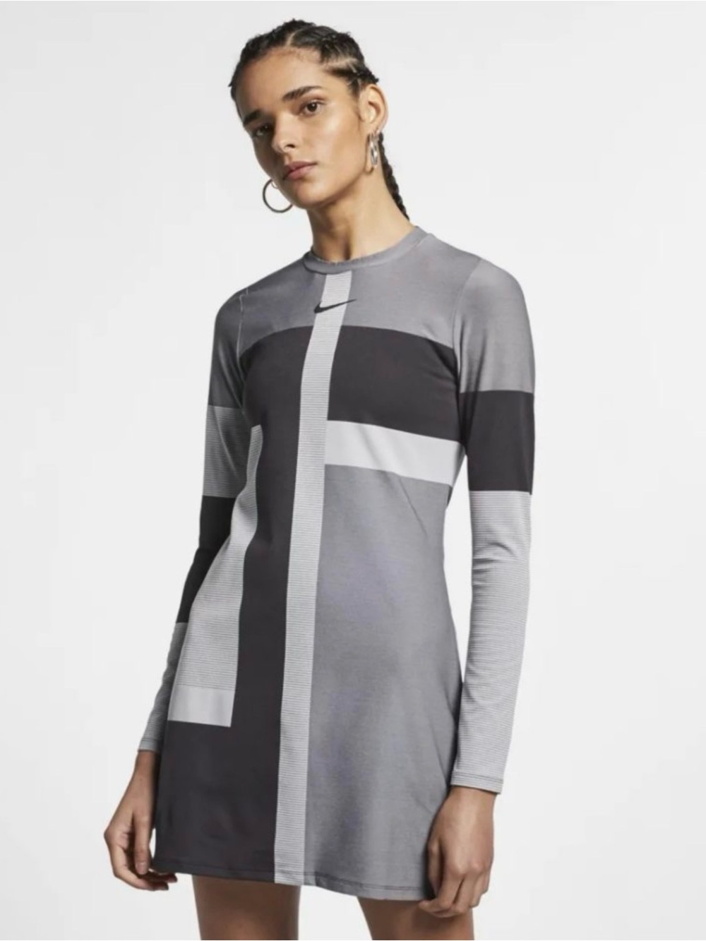 Nike Sportswear Tech Knit Long Sleeves Geometric Print Dress Size M AR8799-010